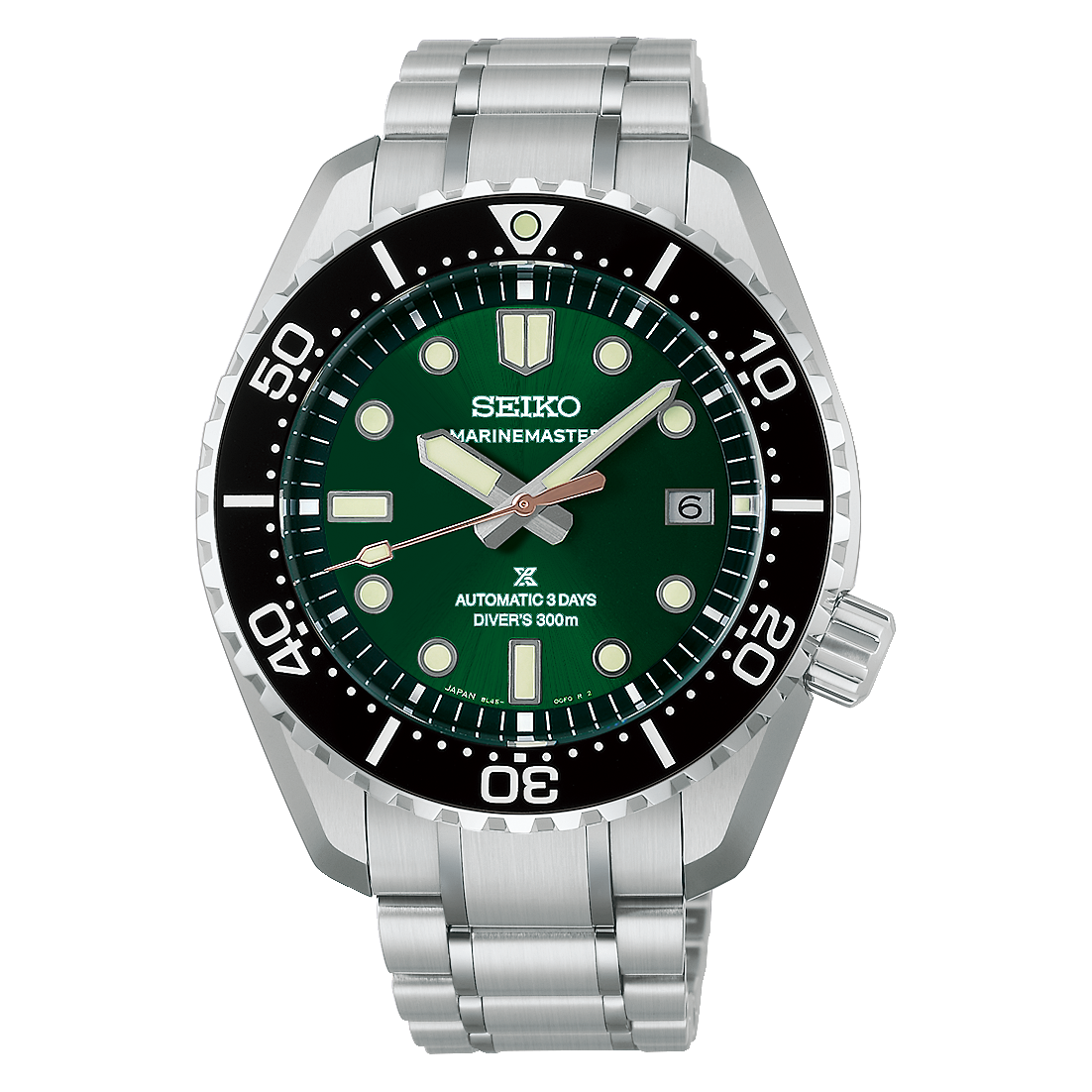 Green Seiko Marinemaster HBF003 on steel bracelet